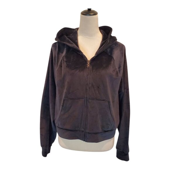 VICTORIA'S SECRET SZ L Black ON POINT VELOUR FULL ZIP Cropped HOODIE Jacket - Picture 1 of 9